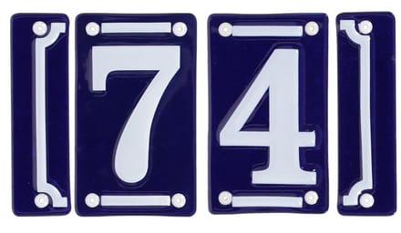 Best for Boots huisnummer 74 met sierrand - Oudhollands - emaille - blauw/wit