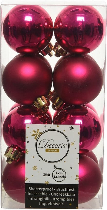 Decoris kleine kerstballen - 16x st - bessen roze - 4 cm - kunststof - kerstversiering