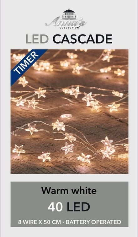 Anna's Collection cascade kerstverlichting - 40 sterrenlampjes - warm wit - timer - binnen gebruik