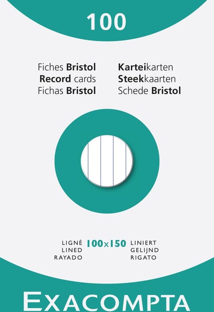 Exacompta 10x etui 100 steekkaarten bristol - gelijnd niet geperforeerd 100x150mm - Wit - 13802X