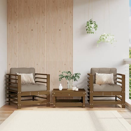 vidaXL - Tuinstoelen - 2 - st - met - kussens - massief - grenenhout - honingbruin