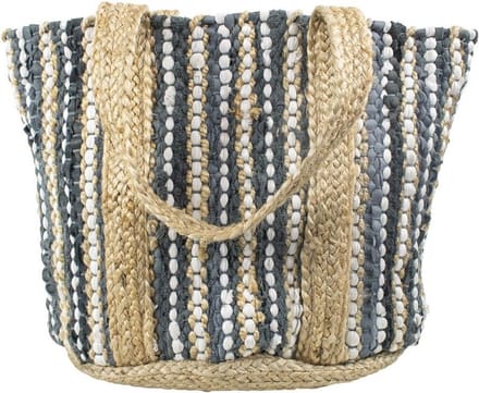 jute/leer tas shopper grijs