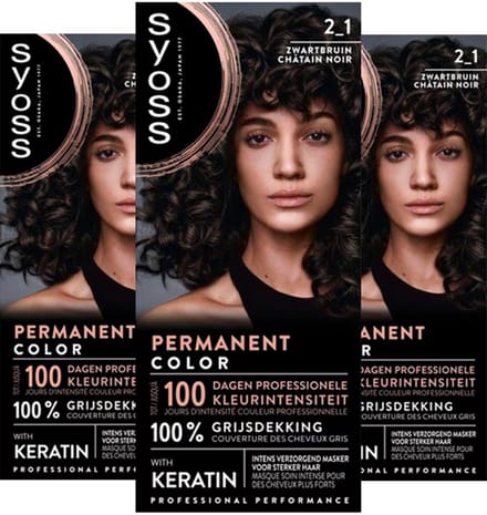 3x Syoss Permanent Coloration 2-1 Zwartbruin