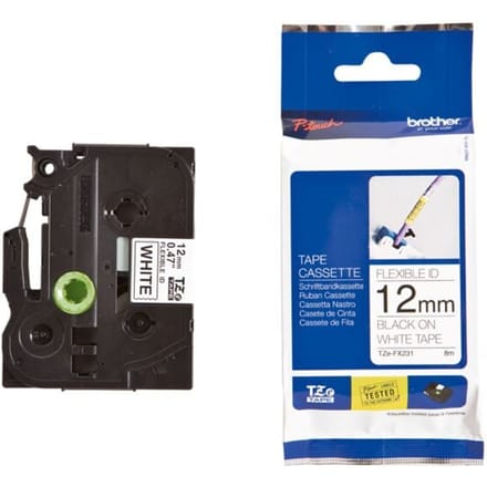 Brother lint beletteringssysteem TZe-FX231, 12 mm breed, wit/zwart