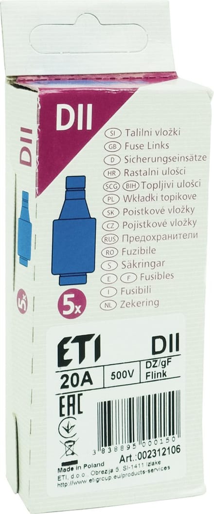 Eti Diazed DII zekering - porselein - 20 Amp - DZ gF Snel