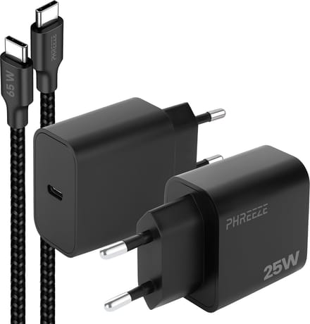 Phreeze usb C oplader 25w met usb C naar usb C kabel - Snellader voor telefoon en laptop