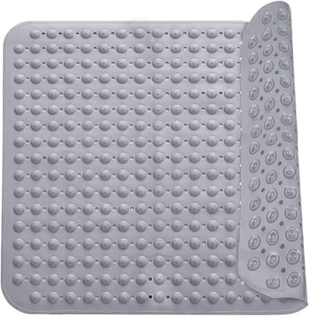 Douchemat - 48 x 48 cm (Vierkant) - Polyvinylchloride (PVC) - antislip - zuignap - wasmachinebestendig - massage-douchemat - Kleur : grijs