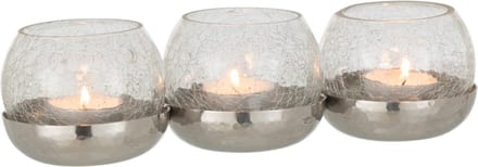 J-Line theelichthouder 3 Bol Craquelé - glas/staal - zilver