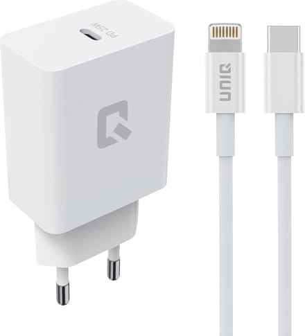 TUNIQ Snellader PD 25W Adapter - met Lightning naar Type-C Kabel - Wit