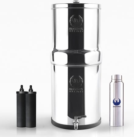 RVS Gravity Fed Drinkwaterfilter 3,25 Gallon met Koolstoffilterpatronen