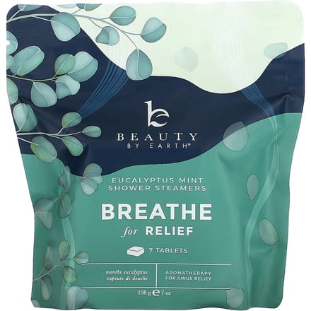 Beauty By Earth, Émollient Breathe pour douche à vapeur, eucalyptus et menthe, 7 comprimés black