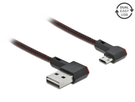 Easy-Micro USB - Easy-USB-A kabel | haaks links/rechts | USB2.0 | 10W | nylon | 2 meter