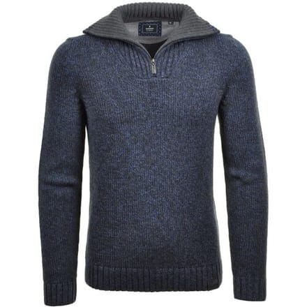 Ragman Trui Troyer Zip Cotton Knit Pullover Elbow Patches Navy-Antraciet / male