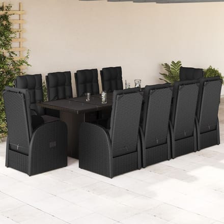 vidaXL - 11-delige - Tuinset - met - kussens - poly - rattan - zwart