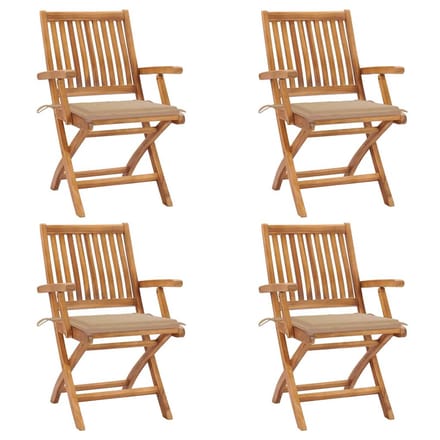 vidaXL - Opklapbare - stoelen - met - kussens, - 4 - stuks, - massief - teakhout