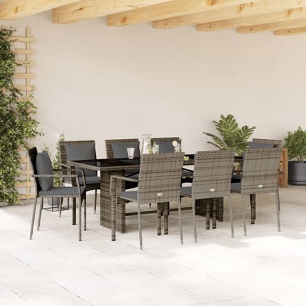 vidaXL - 9-delige - Tuinset - met - kussens - poly - rattan - grijs