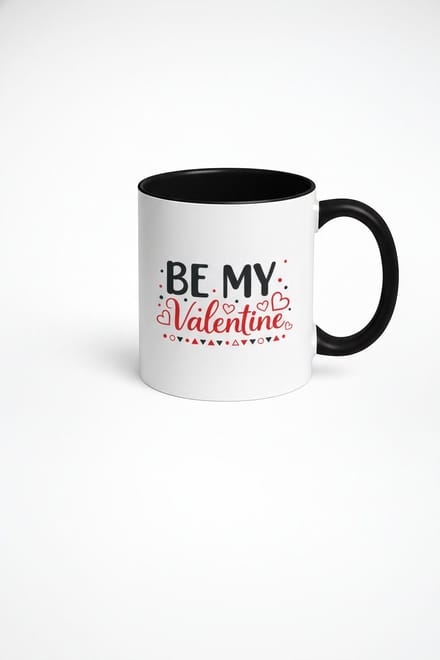 Valentijn Mok 'Be My Valentine' met Hartjes - Romantisch Cadeau Zwart Rood Wit