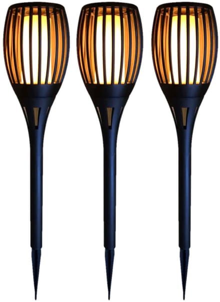 Tuinfakkel Solar - Set van 5x stuks - met vlameffect - prikspot - 78 cm - warm wit licht - tuinlamp