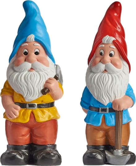 Tuinkabouter beeldjes - set van 2x - Keramiek - 38 cm - blauw/rood