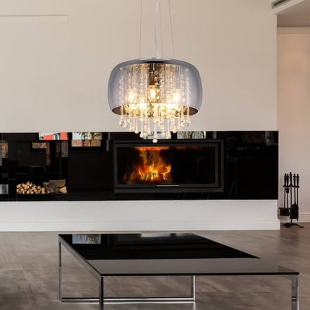 Hanglamp - chroom - Kalla - metaal smoke glas - Ø 35cm - E14 - 15809H - Globo