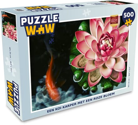 Puzzel Een koi karper met een roze bloem - Legpuzzel - Puzzel 500 stukjes