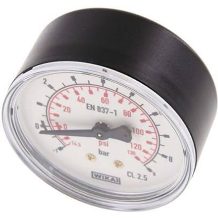 1..9 Bar Manometer Achteraansluiting Kunststof/Messing 63 mm Klasse 2.5