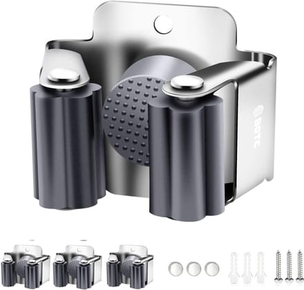 BOTC Bezemhouder - 4 stuks - Schroefboren - RVS - Tuingereedschap Ophangsysteem - Zilver