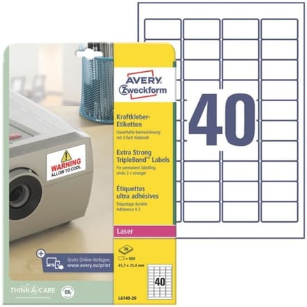 Krachtlijm-etiketten voor laserprinters, 45,7 x 25,4 mm