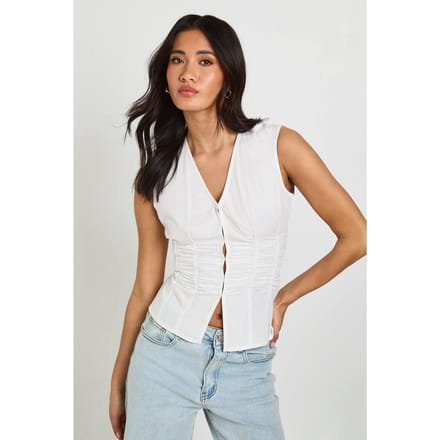 boohoo Dames Mouwloze Poplin Top Met Cinch-detail | Wit | Maat: 42