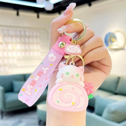 Leuke Kat Cake Roll Sleutelhanger Kawaii Kitty Sleutelhanger Kat Pop Sleutelhanger Schooltas Hanger Accessoires
