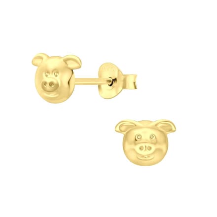Joy|S - Zilveren varkentje oorbellen - 7 x 6 mm - gold plated