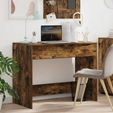 vidaXL - Bureau - met - lade - met - lade - Gerookte - Eik - 100 - x - 50 - x - 78 - cm