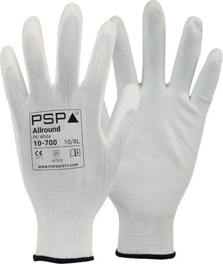 2 paar - Werkhandschoenen PSP 10-700 Allround PU White Nylon, Wit, maat 07 / S