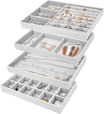 Juwelendoos Set - Sieraden Organizer - Sieraden Opbergen - Stapelbaar Ontwerp - 21x9.2x2.3 cm - Grijs