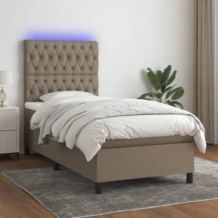 vidaXL - Boxspring - met - matras - en - LED - stof - taupe - 80x200 - cm