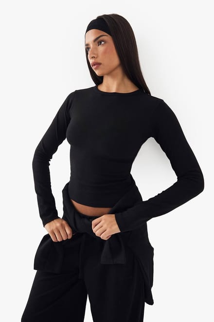 Dames DSGN Studio Geborduurd Shirt met Lange Mouwen | Zwart | Maat: Medium