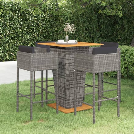 vidaXL - 5-delige - Tuinbarset - met - kussens - poly - rattan - grijs