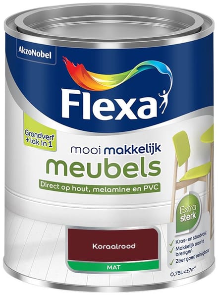 Flexa - Mooi Makkelijk Meubels Mat - Koraalrood - Mengverf - 750 Ml