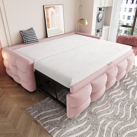 Multifunctioneel Gestoffeerd Slaapbank Bedframe Uitschuifbaar Teddyfluweel 90/180x190 cm