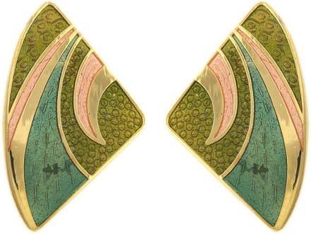 Behave - Oorclips dames - driehoekmotief - groen en roze - 3,5 cm