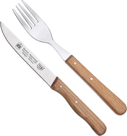 RÖR Solingen Steakmes – Vespermes – Gekarteld – Set met Vork – RVS – Beukenhout – 2 delig