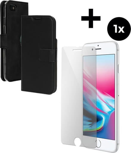Mobiparts Classic Wallet hoesje geschikt voor Apple iPhone 7 met 1 Screenprotector van Gehard Glas - Zwart