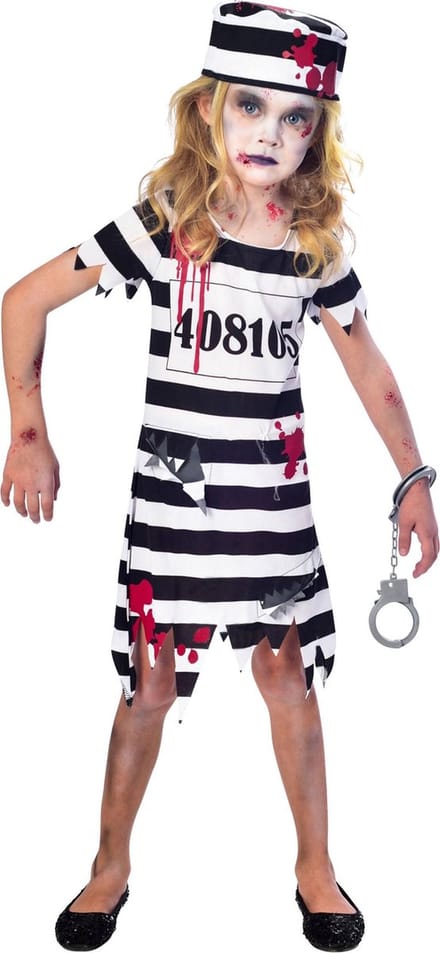 Amscan Verkleedpak Zombie Convict Meisjes Zwart/wit Mt 9-10 Jaar