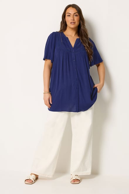 Yours Marineblauwe Blouse Met Knoopsluiting Size 42