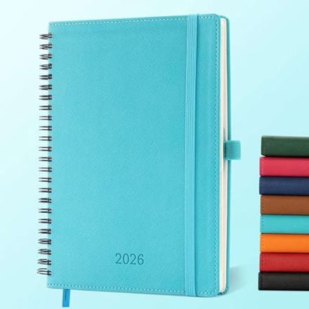 IN-LUXPRO Agenda 2026 A5: Ringbinder diary 22x17,5 cm, Week- & day planner, 12 months Jan–Dec, paper 100g/m², PU leather cover Light blue