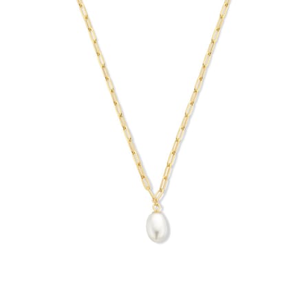 collier paperclip en parel 41 + 4 cm zilver verguld (geel)