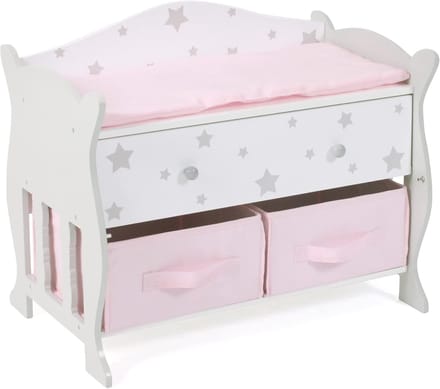 Doll Chest of Drawers with 3 Storage Compartments, Grey with Stars, 3 to 8 Years