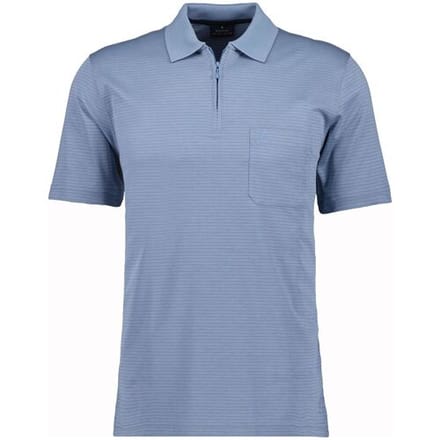 Ragman Polo Softknit Zipper Fine Stripe Easy Care Blauwgrijs / male