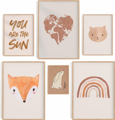 Babykamer posters - 6 stuks - Poster collage - Gallery Wall - Kinderkamer