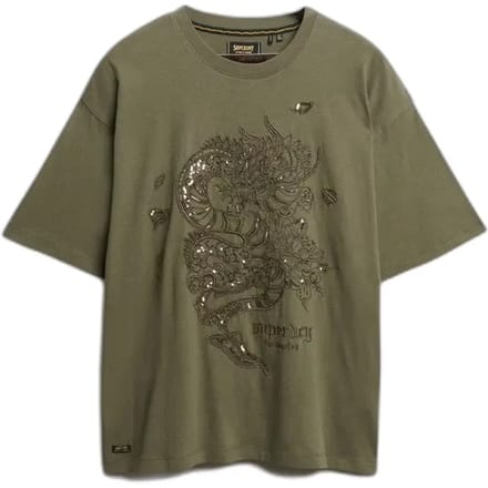 Superdry Tattoo Versierd Oversized T-shirt Green Grootte: 40